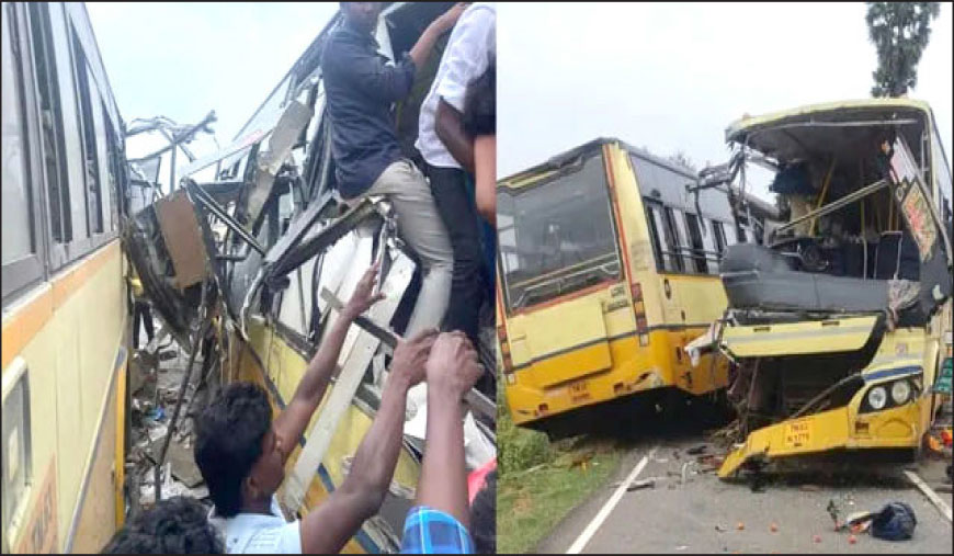 திருப்பத்தூர் அருகே கோர விபத்து அரசு பேருந்துகள் நேருக்கு நேர் மோதியதில் 11 பேர் பலி