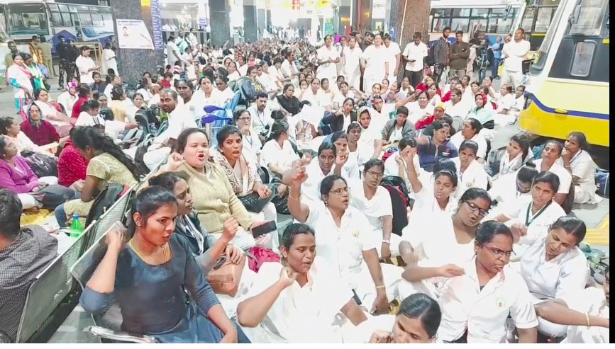 கோரிக்கைகளை வலியுறுத்தி தொகுப்பூதிய செவிலியர்கள் விடிய விடிய போராட்டம்