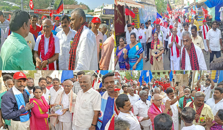 சிபிஎம் வேட்பாளர் என்.பாண்டிக்கு பழனியில் உற்சாக வரவேற்பு