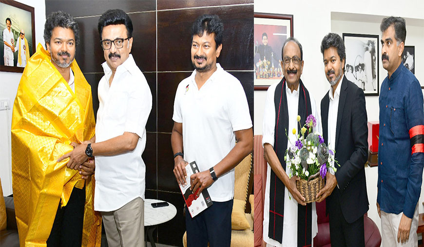 மு.க. ஸ்டாலின், வைகோ உள்ளிட்ட தலைவர்களிடம் வாழ்த்துபெற்ற முதலமைச்சர் ஜோசப் விஜய்