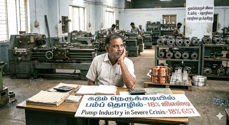 மூலப்பொருட்களின் விலை உயர்வு, ஜிஎஸ்டியால் நெருக்கடியில் பம்ப் தொழில்
