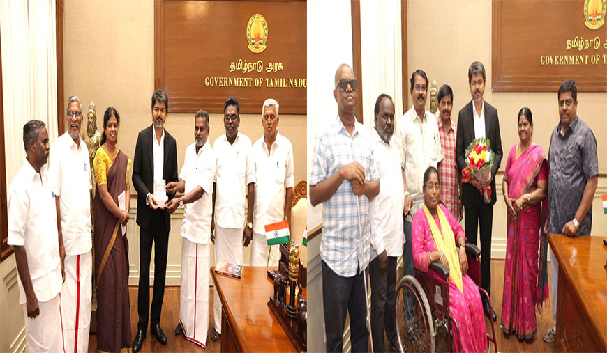 முதல்வர் விஜய்-யை சந்தித்த விவசாயிகள், மாற்றுத் திறனாளிகள் சங்கத் தலைவர்கள்
