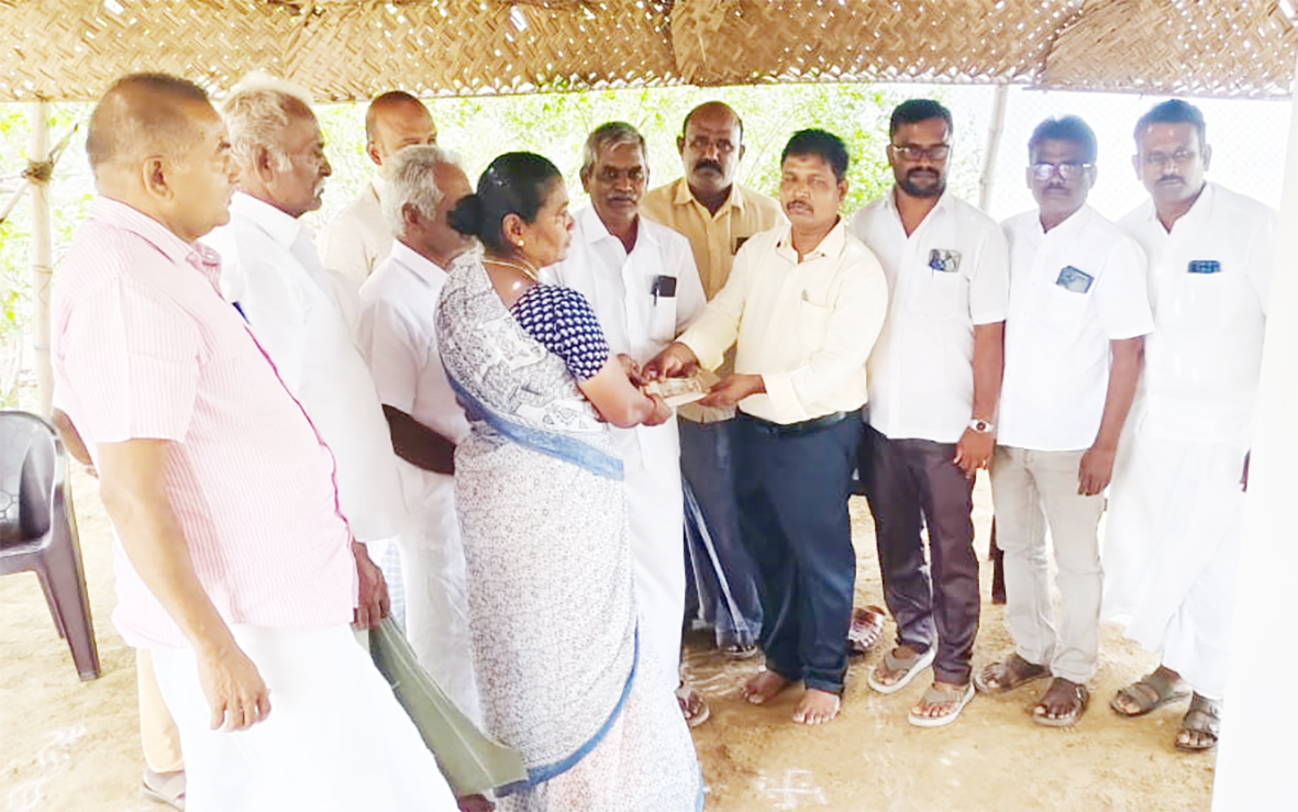 மின் கம்பி உராய்வால் கருகிய தென்னை: நிவாரணம் வழங்கல்