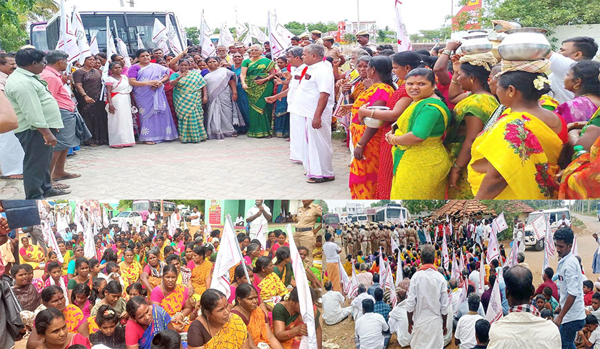 தொப்பலாக்கரை முத்தம்மன் கோவிலில் வழிபாட்டு உரிமை: மாதர் சங்கம் நடத்திய ஆவேசப் போராட்டம் கே.பாலபாரதி, அ.ராதிகா உட்பட பெண்கள் அராஜகமாகக் கைது!